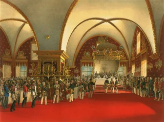Coronation banquet of Tsar Alexander II (1856) in the main hall of the Palace of Facets